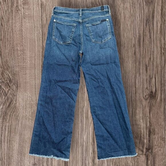 7FAM Alexa High Rise Cropped Flare Wide Leg Jeans Distressed Raw Hem Size 29 - Picture 2 of 10